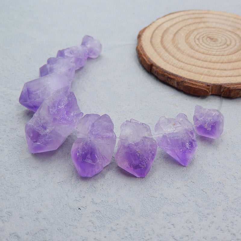 9 pcs Natural Amethyst Pendant Beads 23X15X3mm, 10X10X10mm, 21.2g