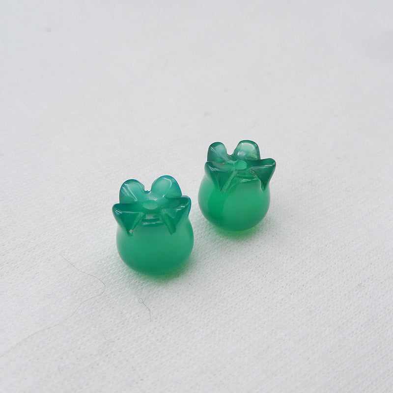 Natural Green Agate Carved flower Earring Beads 11x9mm, 3.2g