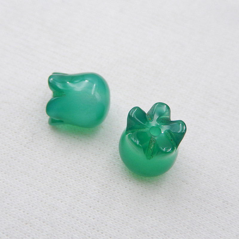Natural Green Agate Carved flower Earring Beads 11x9mm, 3.2g