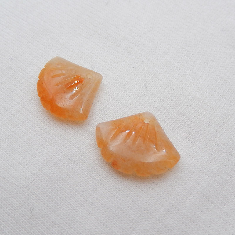 Natural Yellow Jade Carved leaf Earring Beads 15x18x4mm, 3g