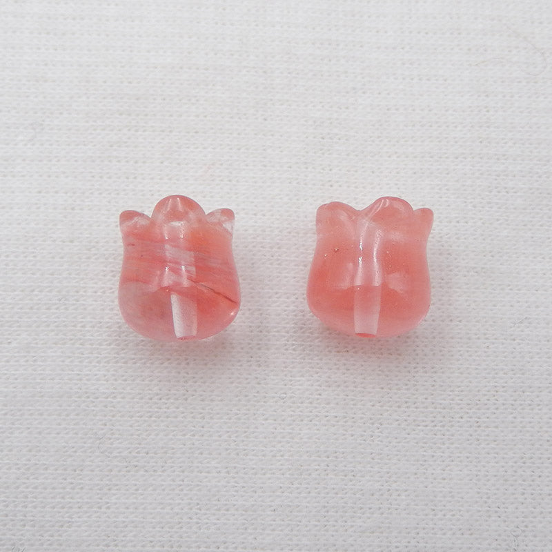 Volcano Cherry Quncortz Carved flower Earring Beads 11x9mm, 2.7g