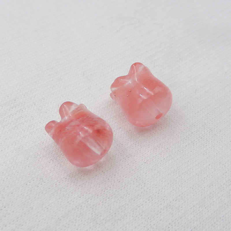 Volcano Cherry Quncortz Carved flower Earring Beads 11x9mm, 2.7g