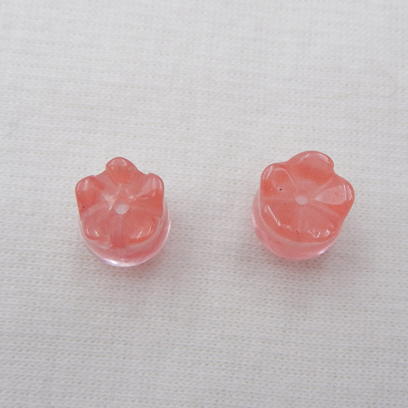 Volcano Cherry Quncortz Carved flower Earring Beads 11x9mm, 2.7g