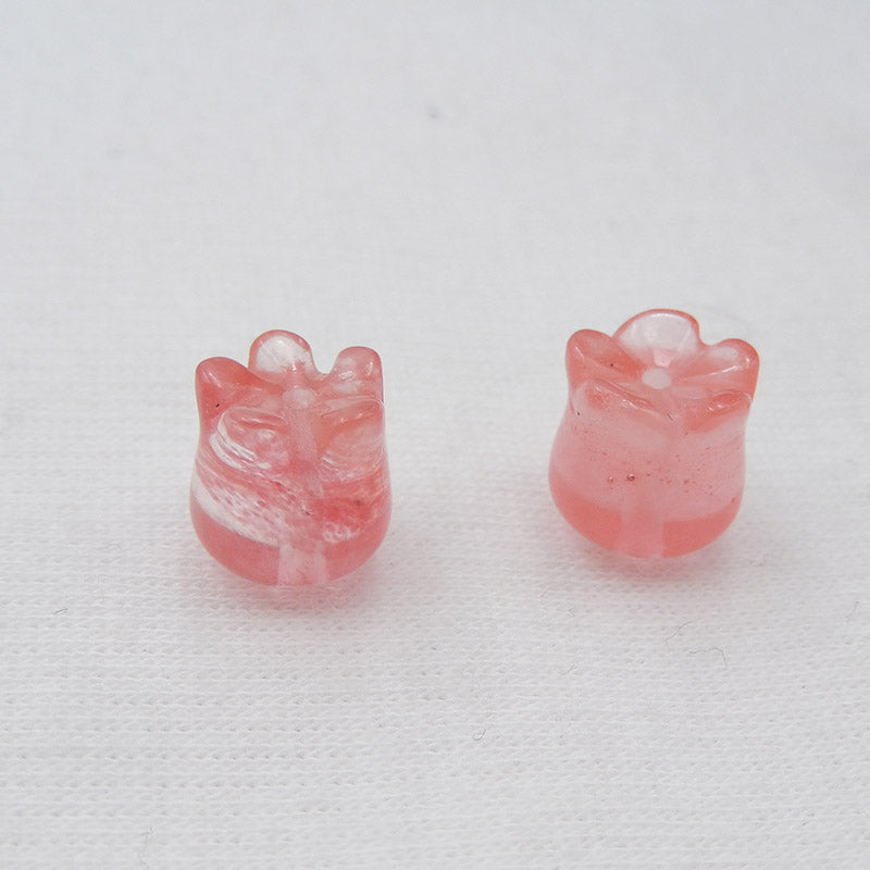 Volcano Cherry Quncortz Carved flower Earring Beads 11x9mm, 2.7g