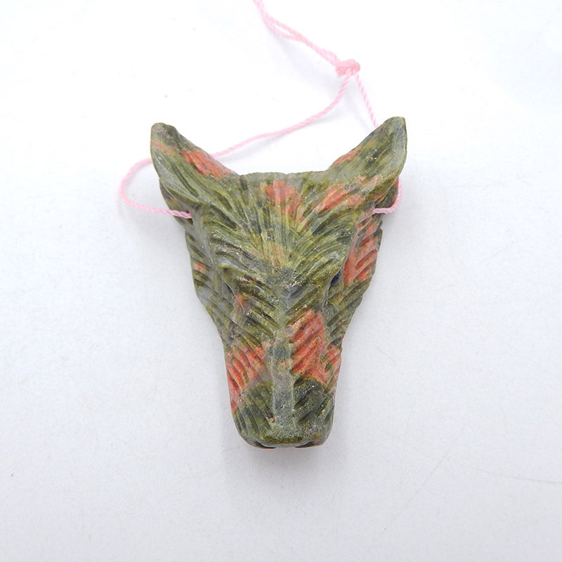 Natural Jasper Carved wolf head Pendant Bead 44x36x17mm, 28.2g