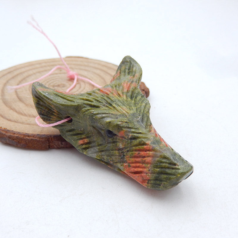 Natural Jasper Carved wolf head Pendant Bead 44x36x17mm, 28.2g