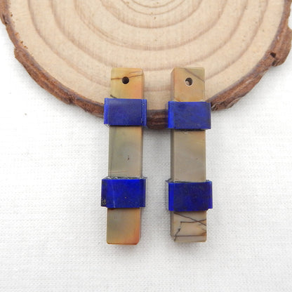 Intarsia of Red Creek and Lapis Lazuli Earring Beads 33X8mm, 8.5g