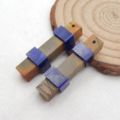Intarsia of Red Creek and Lapis Lazuli Earring Beads 33X8mm, 8.5g
