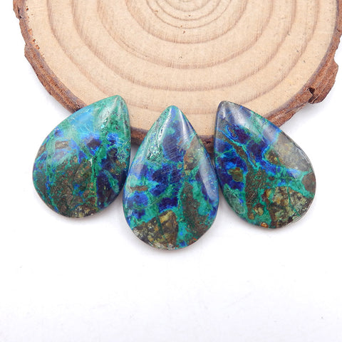 3 PCS Natural Blue Azurite Gemstone Cabochon Set, 26x17x4mm,8.7g