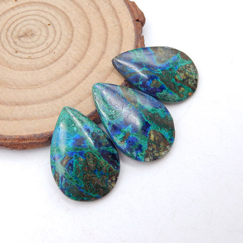 3 PCS Natural Blue Azurite Gemstone Cabochon Set, 26x17x4mm,8.7g