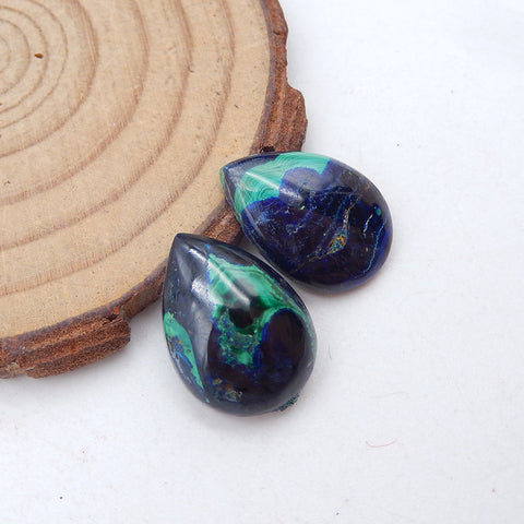 Natural Blue Azurite Cabochons Paired 18X14X4mm, 5.2g
