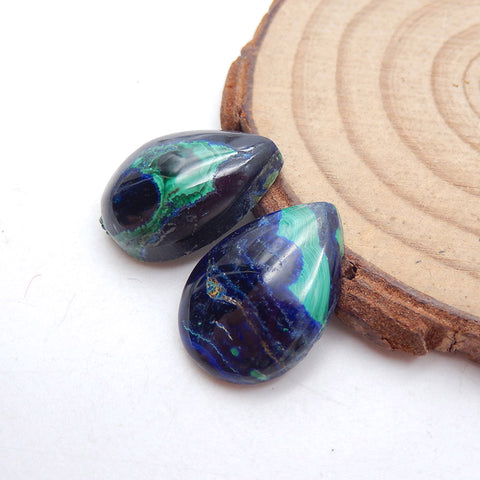 Natural Blue Azurite Cabochons Paired 18X14X4mm, 5.2g