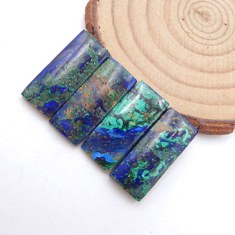 4 PCS Natural Blue Azurite Cabochons 24x10x5mm, 10.2g