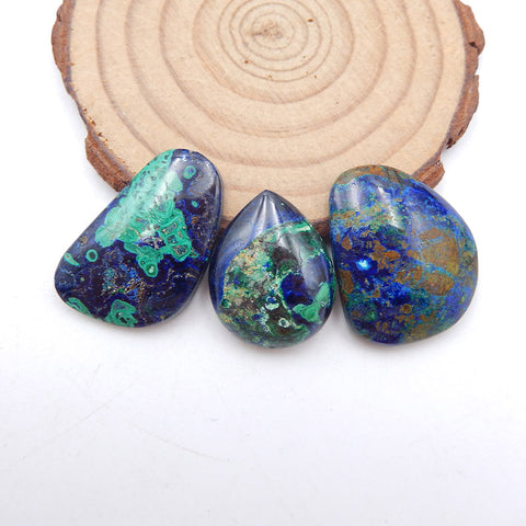 3 PCS Natural Blue Azurite Cabochons 25x19x4m, 22x17x6mm, 15.8g