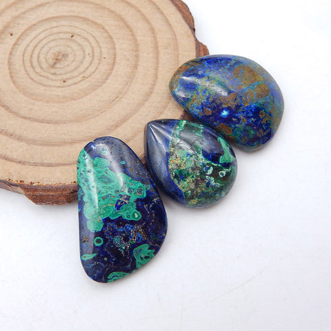 3 PCS Natural Blue Azurite Cabochons 25x19x4m, 22x17x6mm, 15.8g