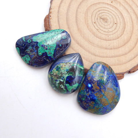 3 PCS Natural Blue Azurite Cabochons 25x19x4m, 22x17x6mm, 15.8g