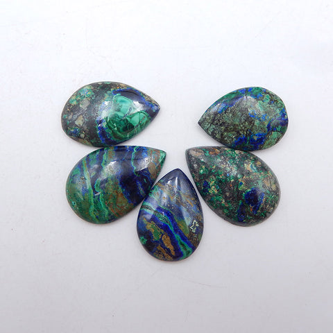 5 PCS Natural Blue Azurite Cabochons 30X20X5mm, 25X18X5mm, 18.1g