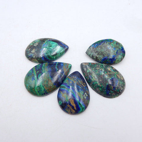 5 PCS Natural Blue Azurite Cabochons 30X20X5mm, 25X18X5mm, 18.1g