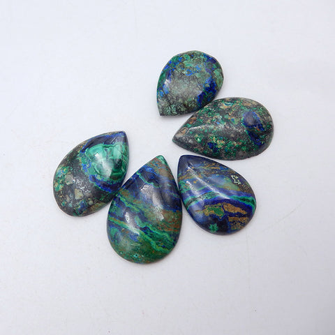5 PCS Natural Blue Azurite Cabochons 30X20X5mm, 25X18X5mm, 18.1g