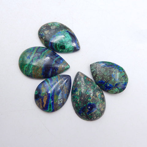 5 PCS Natural Blue Azurite Cabochons 30X20X5mm, 25X18X5mm, 18.1g