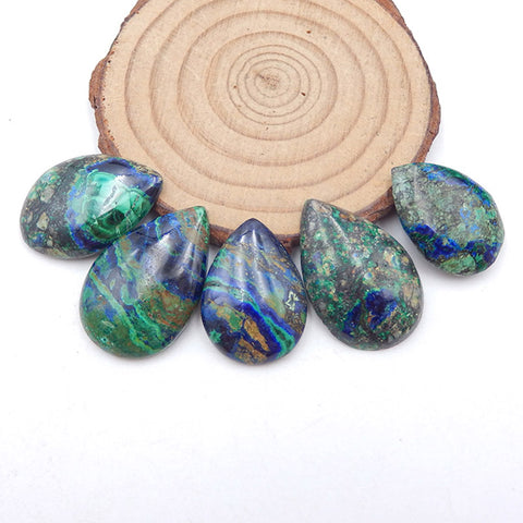 5 PCS Natural Blue Azurite Cabochons 30X20X5mm, 25X18X5mm, 18.1g
