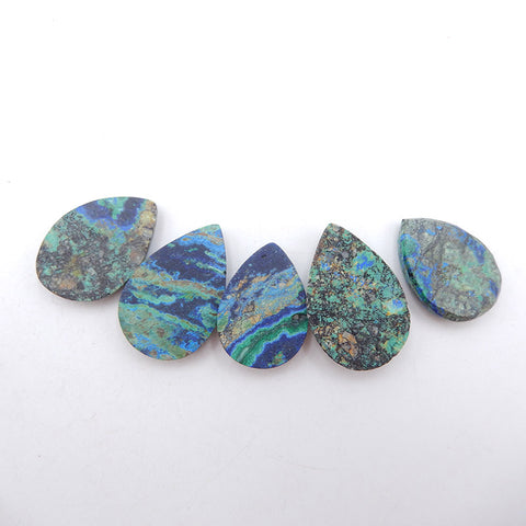 5 PCS Natural Blue Azurite Cabochons 30X20X5mm, 25X18X5mm, 18.1g