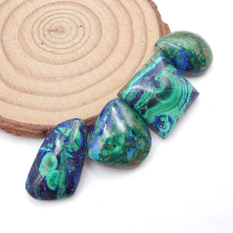 4 PCS Natural Blue Azurite Cabochons 18x18x5mm, 20x12x14mm, 14g