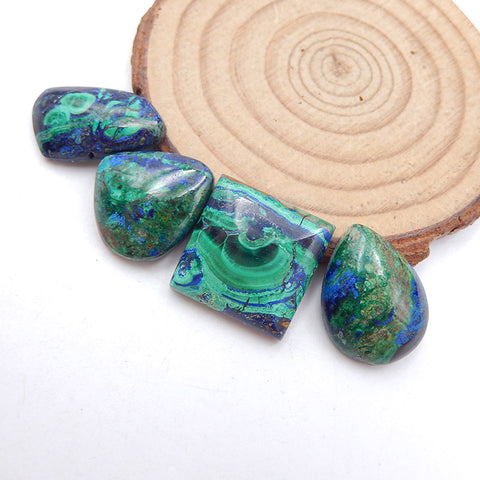 4 PCS Natural Blue Azurite Cabochons 18x18x5mm, 20x12x14mm, 14g