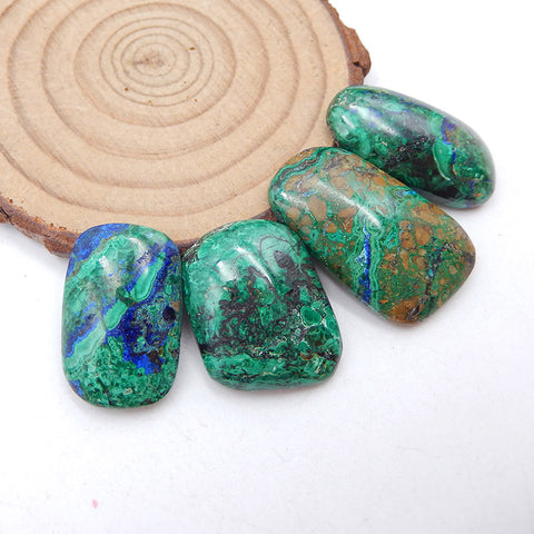4 PCS Natural Blue Azurite Cabochons 30X19X6mm, 24X16X5mm, 22.5g