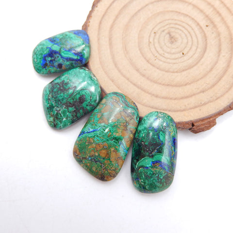 4 PCS Natural Blue Azurite Cabochons 30X19X6mm, 24X16X5mm, 22.5g