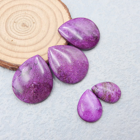 5 PCS Natural African Purple Stone Cabochons 30x25x5mm, 19x12x4mm 15.9g