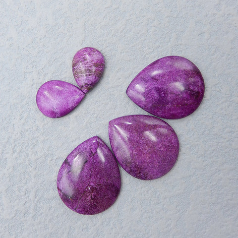 5 PCS Natural African Purple Stone Cabochons 30x25x5mm, 19x12x4mm 15.9g