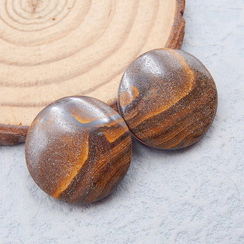 Oeil de Tigre Naturel, Opalite, Paire de Boucles d'Oreilles Collées, 20x20x6mm, 7.7g