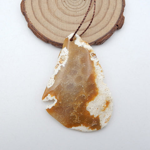 天然印度尼西亚化石珊瑚钻吊坠珠,58x40x6mm,16.1g