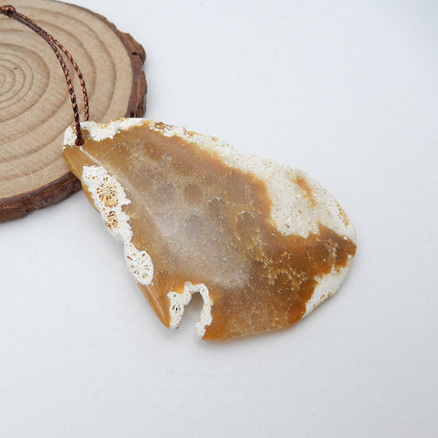 天然印度尼西亚化石珊瑚钻吊坠珠,58x40x6mm,16.1g