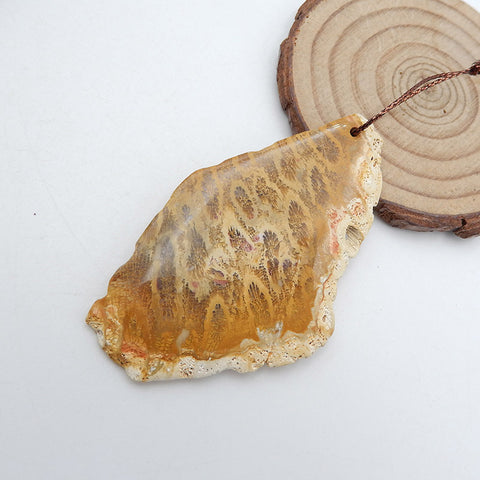 天然印度尼西亚化石珊瑚钻吊坠珠,69x41x5mm,19.5g