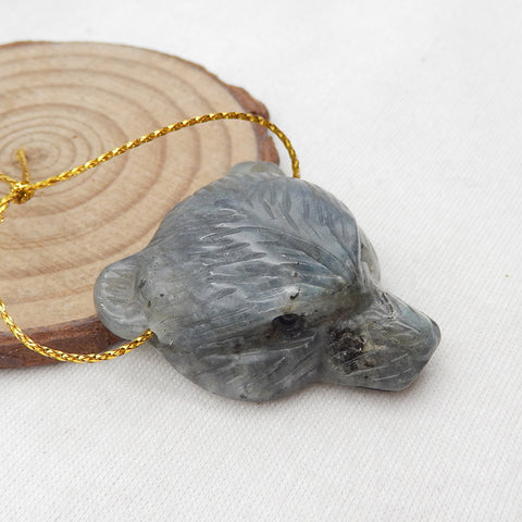 雕刻拉长石宝石熊头吊坠,36x34x13mm,19.8g