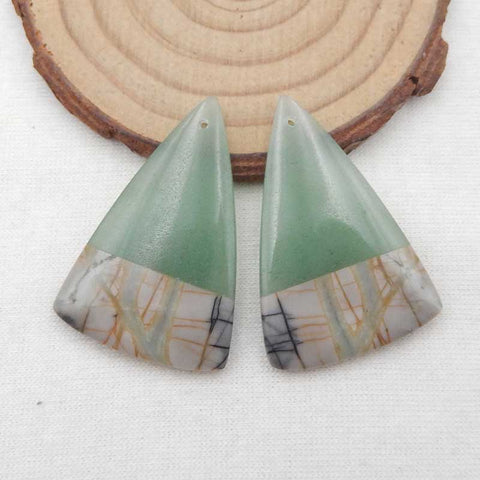 Paire de Boucles d'Oreilles Jaspe Picasso et Aventurine Verte Collées 37x25x5mm,14g