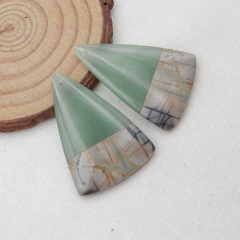 Paire de Boucles d'Oreilles Jaspe Picasso et Aventurine Verte Collées 37x25x5mm,14g