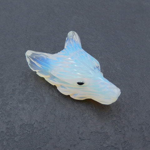 Opalite 手工雕刻狼头吊坠石,36x25x13mm,8.0g