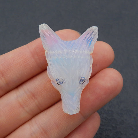 Opalite 手工雕刻狼头吊坠石,36x25x13mm,8.0g