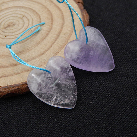Paire de boucles d'oreilles coeur améthyste naturelle, pierre pour la fabrication de boucles d'oreilles, 19x19x4mm, 4.7g