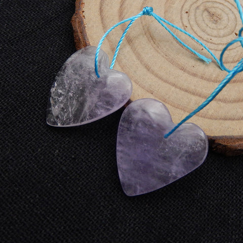 Paire de boucles d'oreilles coeur améthyste naturelle, pierre pour la fabrication de boucles d'oreilles, 19x19x4mm, 4.7g