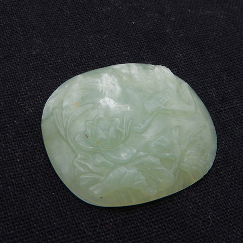 Cabochon rond en pierre naturelle de jade néphrite sculpté à la main, 39 x 35 x 7 mm, 14,8 g