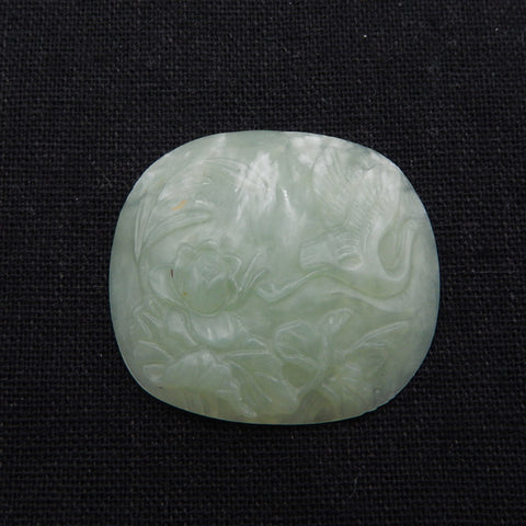 Cabochon rond en pierre naturelle de jade néphrite sculpté à la main, 39 x 35 x 7 mm, 14,8 g