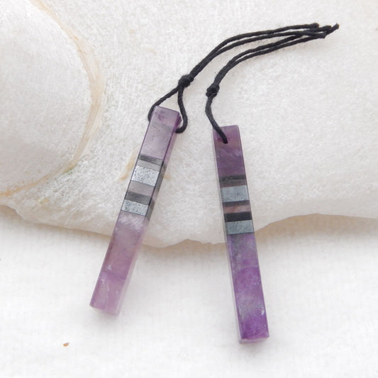 Intarsia of Amethyst, Obsidian and Hematite Earring Beads 38X5mm, 5.4g