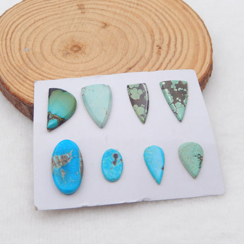 8 PCS Natural Turquoise Cabochons 12x20x3mm, 12x7x2mm, 5.6g