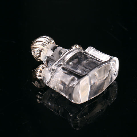 Pendentif château sculpté en quartz clair, dessus en argent sterling 925, 26x20x10 mm, 6,7 g