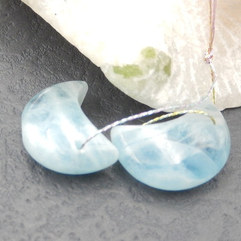 Paire de cabochons à facettes en aigue-marine bleue, 21x15 mm, 12,1 g