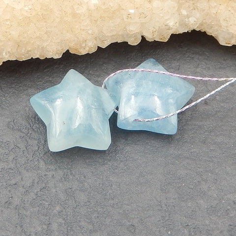 Paire de cabochons à facettes en aigue-marine bleue, 21x15 mm, 12,1 g